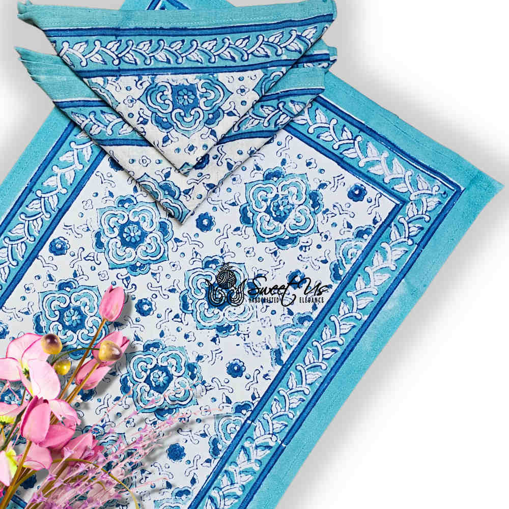Cotton Springtime Splendor Tablecloth Collection, Ice Blue