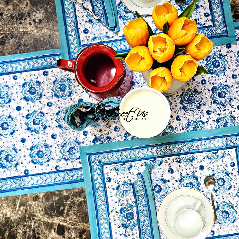 Cotton Springtime Splendor Tablecloth Collection, Ice Blue