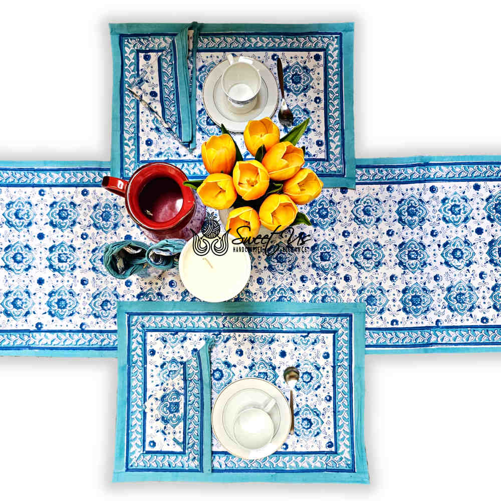 Cotton Springtime Splendor Tablecloth Collection, Ice Blue