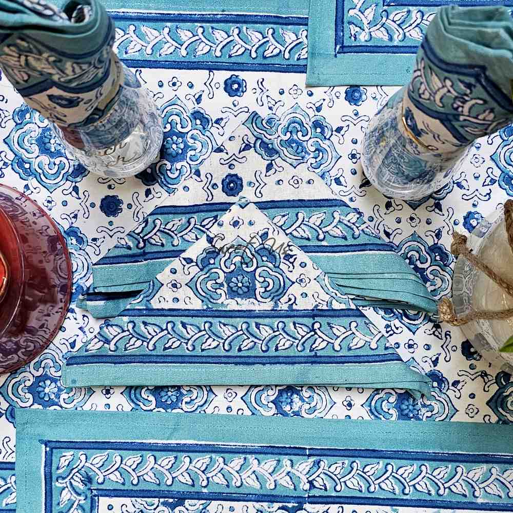 Cotton Springtime Splendor Tablecloth Collection, Ice Blue