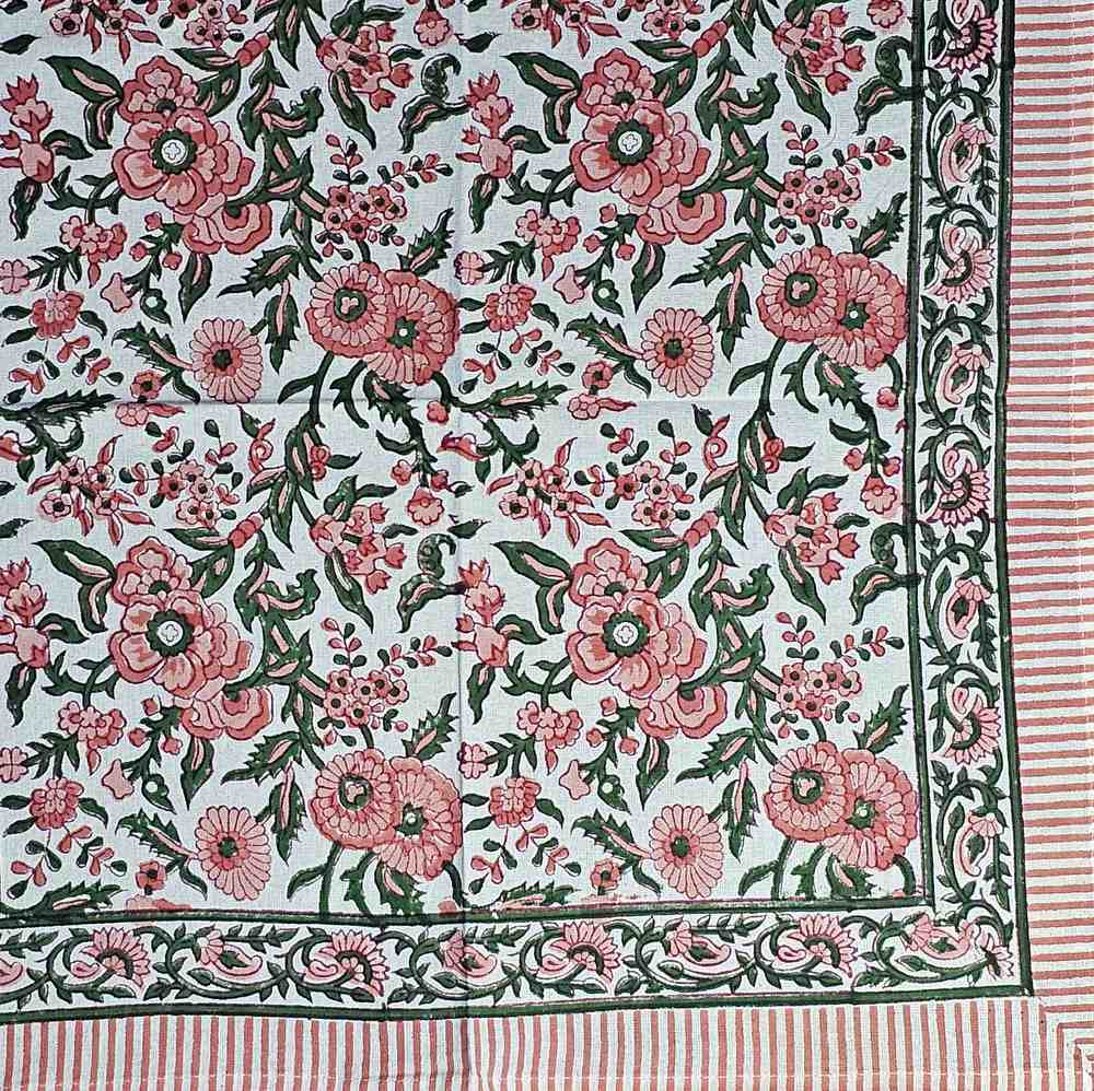 Rose Romance Floral Cotton Block Print Placemat, Pretty in Pink