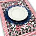Rose Romance Floral Cotton Block Print Set of 4 Placemats, Pretty in Pink - Sweet Us