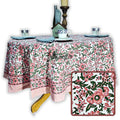 Rose Romance Floral Cotton Block Print Tablecloth Round, Pretty in Pink - Sweet Us
