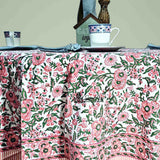 Rose Romance Floral Cotton Block Print Tablecloth Round, Pretty in Pink