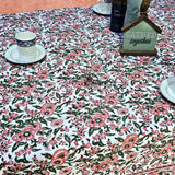 Rose Romance Floral Cotton Block Print Tablecloth Square, Pretty in Pink