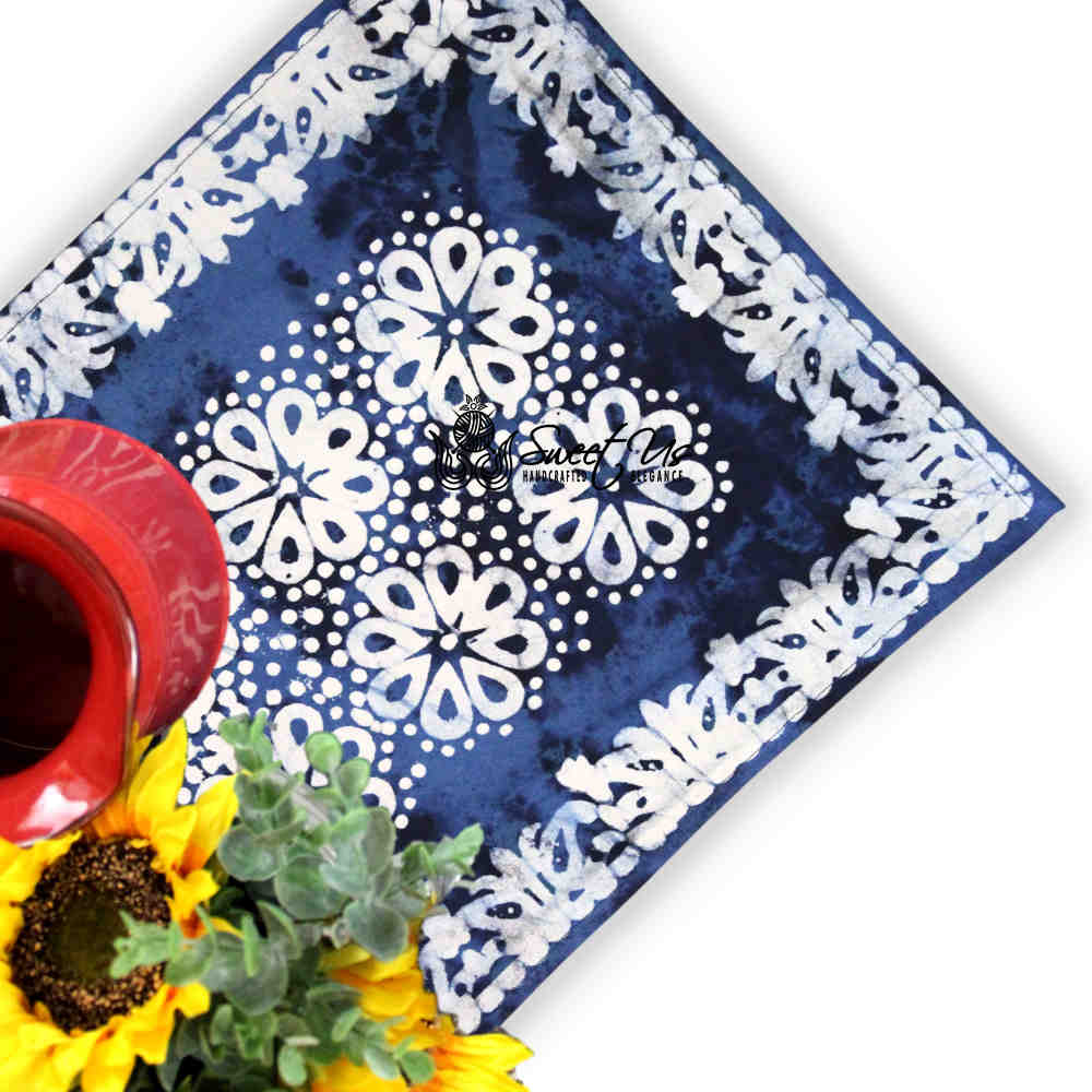Batik Bloom Cotton Floral Tablecloth Rectangle, Round, Square, Shadow Blue - Sweet Us