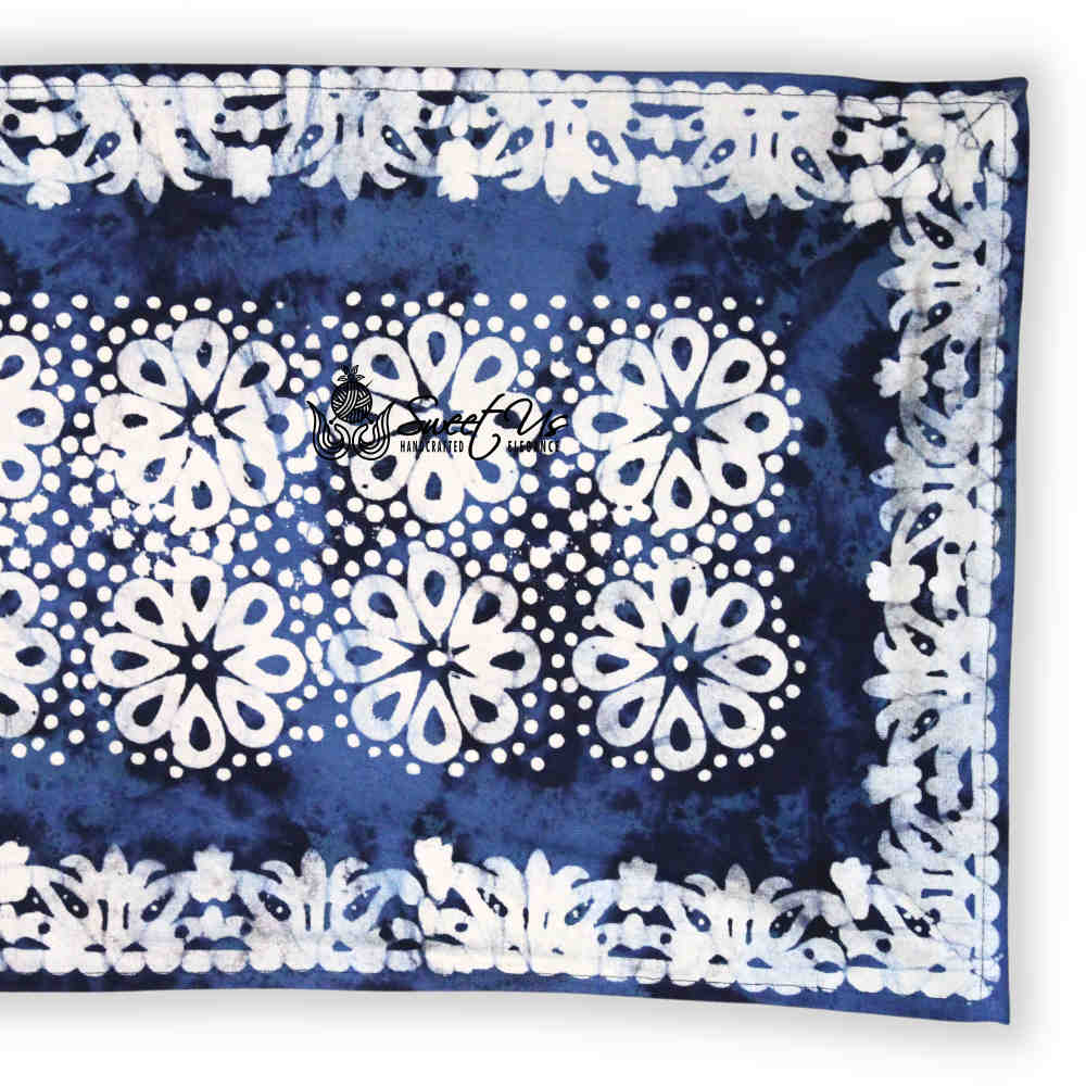 Batik Bloom Cotton Floral Tablecloth Rectangle, Round, Square, Shadow Blue