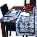 Batik Bloom Cotton Floral Tablecloth Rectangle, Round, Square, Shadow Blue - Sweet Us