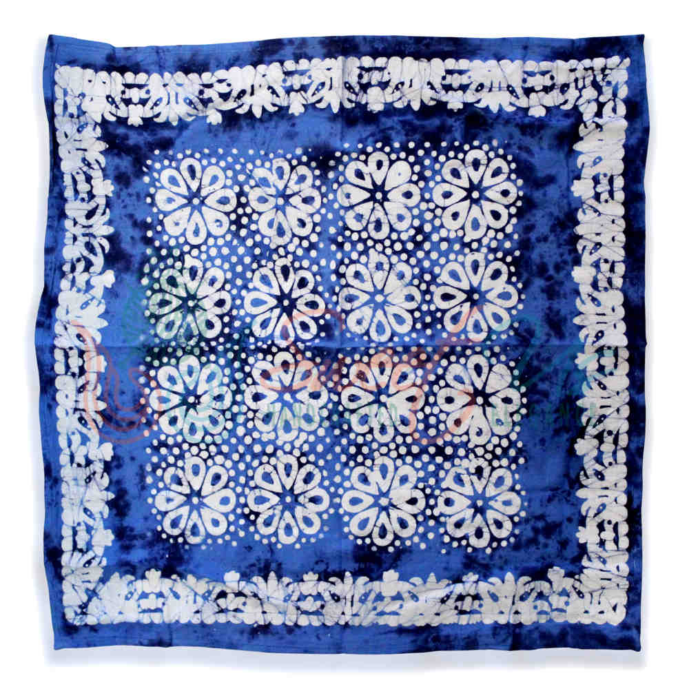 Batik Bloom Cotton Floral Tablecloth Rectangle, Round, Square, Shadow Blue