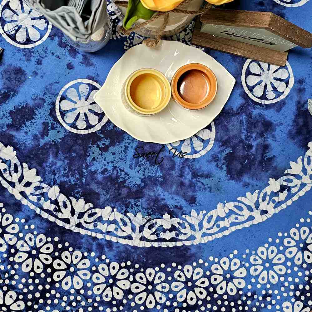 Batik Bloom Cotton Floral Tablecloth Rectangle, Round, Square, Shadow Blue