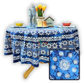 Batik Bloom Cotton Floral Tablecloth Rectangle, Round, Square, Shadow Blue - Sweet Us