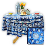 Cotton Batik Floral Tablecloth Rectangle, Round, Square, Linen Blue White