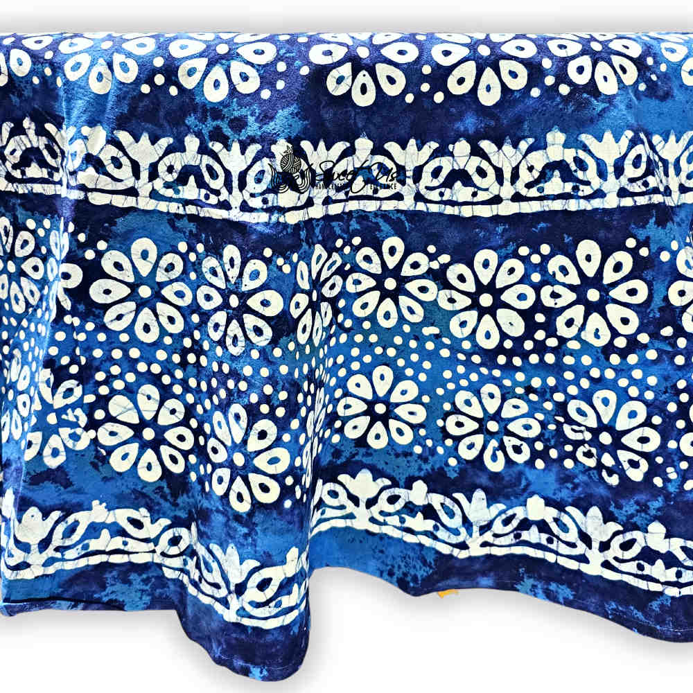 Batik Bloom Cotton Floral Tablecloth Rectangle, Round, Square, Shadow Blue