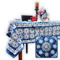 Batik Bloom Cotton Floral Tablecloth Rectangle, Round, Square, Shadow Blue - Sweet Us