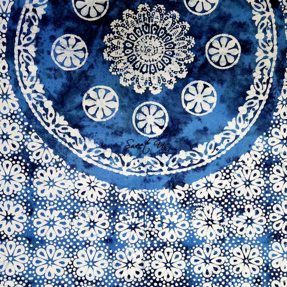 Batik Bloom Cotton Floral Tablecloth Rectangle, Round, Square, Shadow Blue