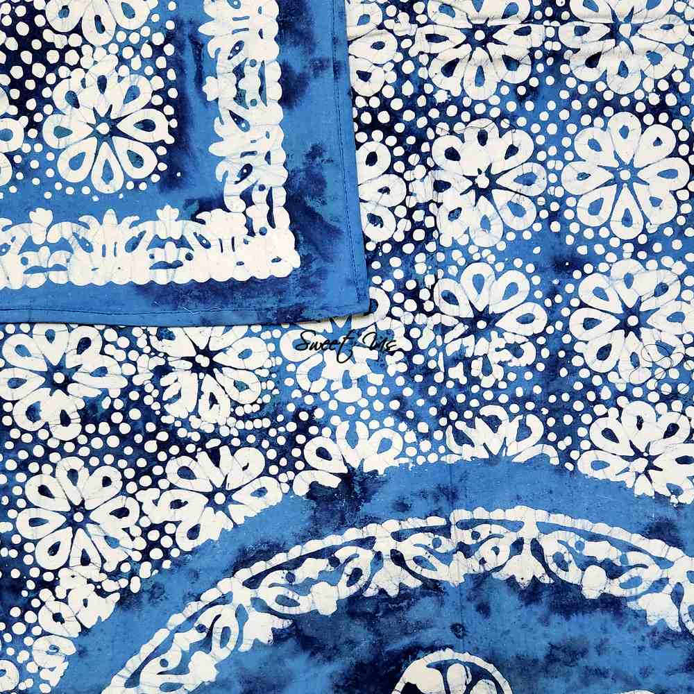 Batik Bloom Cotton Floral Tablecloth Rectangle, Round, Square, Shadow Blue