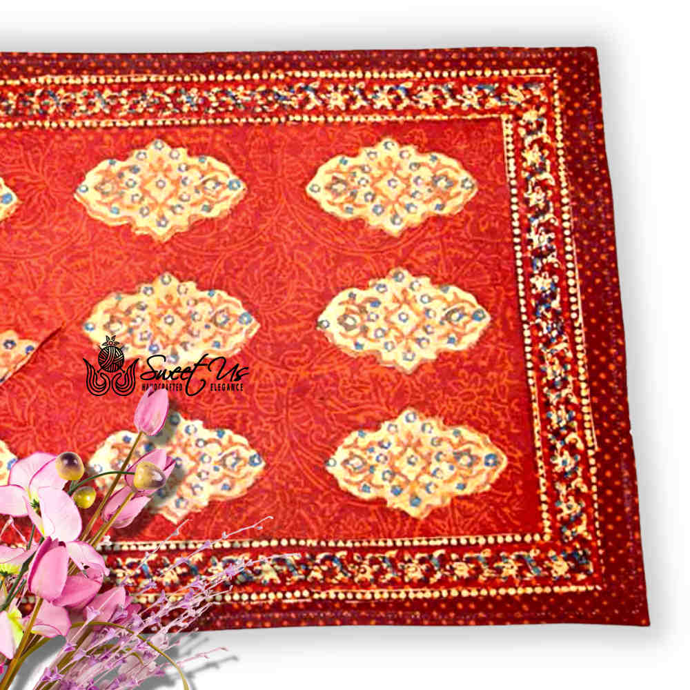 Cotton Vintage Diamond Block Print Tablecloth Collection, Napkin, Rust
