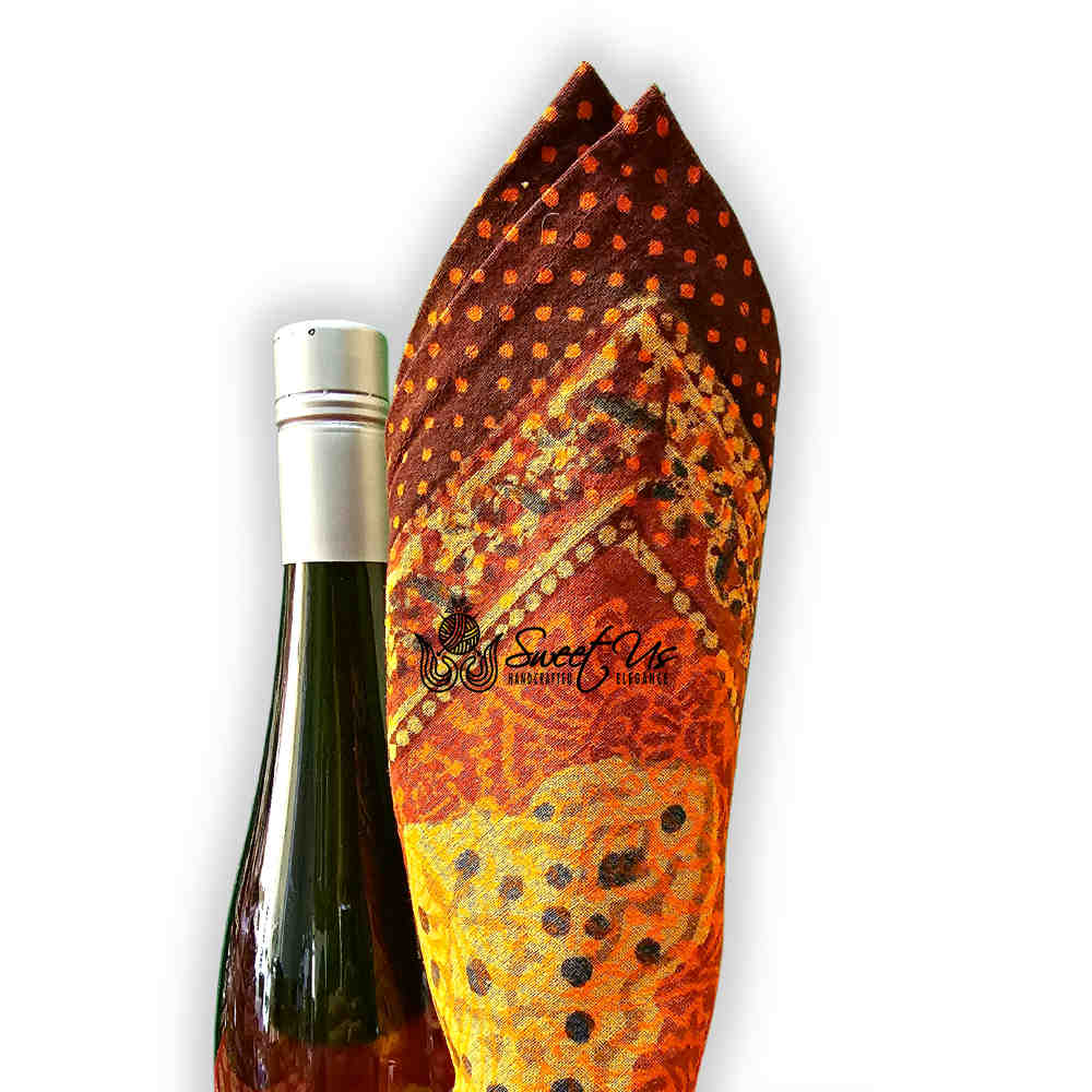 Cotton Vintage Diamond Block Print Tablecloth Collection, Napkin, Rust