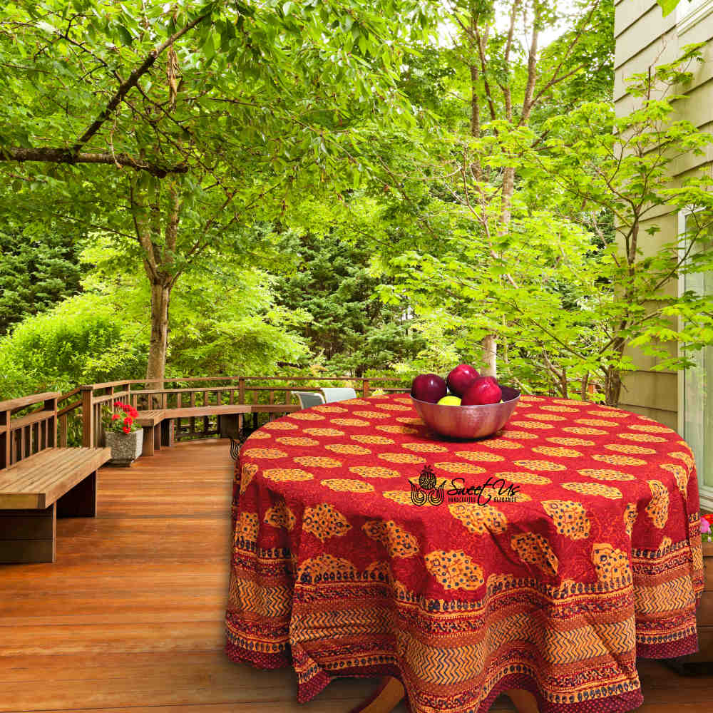 Cotton Vintage Diamond Block Print Tablecloth Collection, Napkin, Rust
