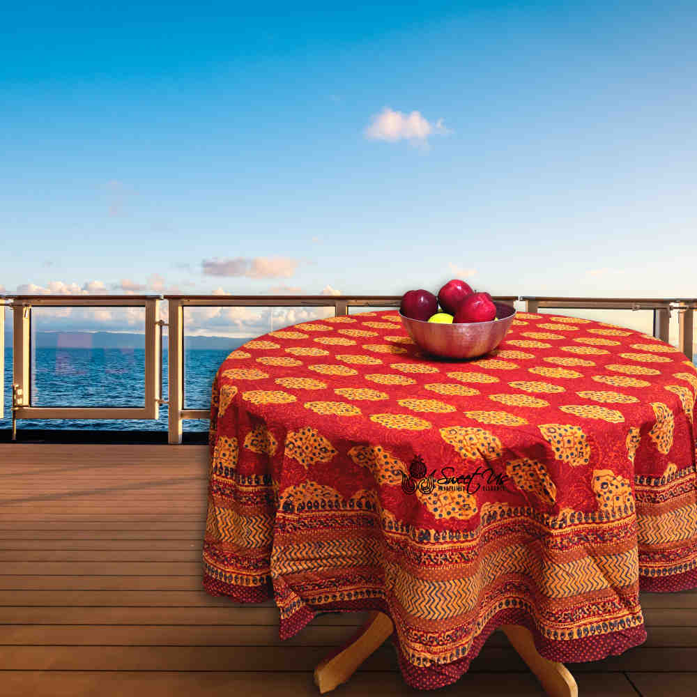 Cotton Vintage Diamond Block Print Tablecloth Collection, Napkin, Rust