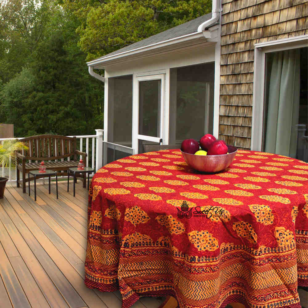 Cotton Vintage Diamond Block Print Tablecloth Collection, Napkin, Rust