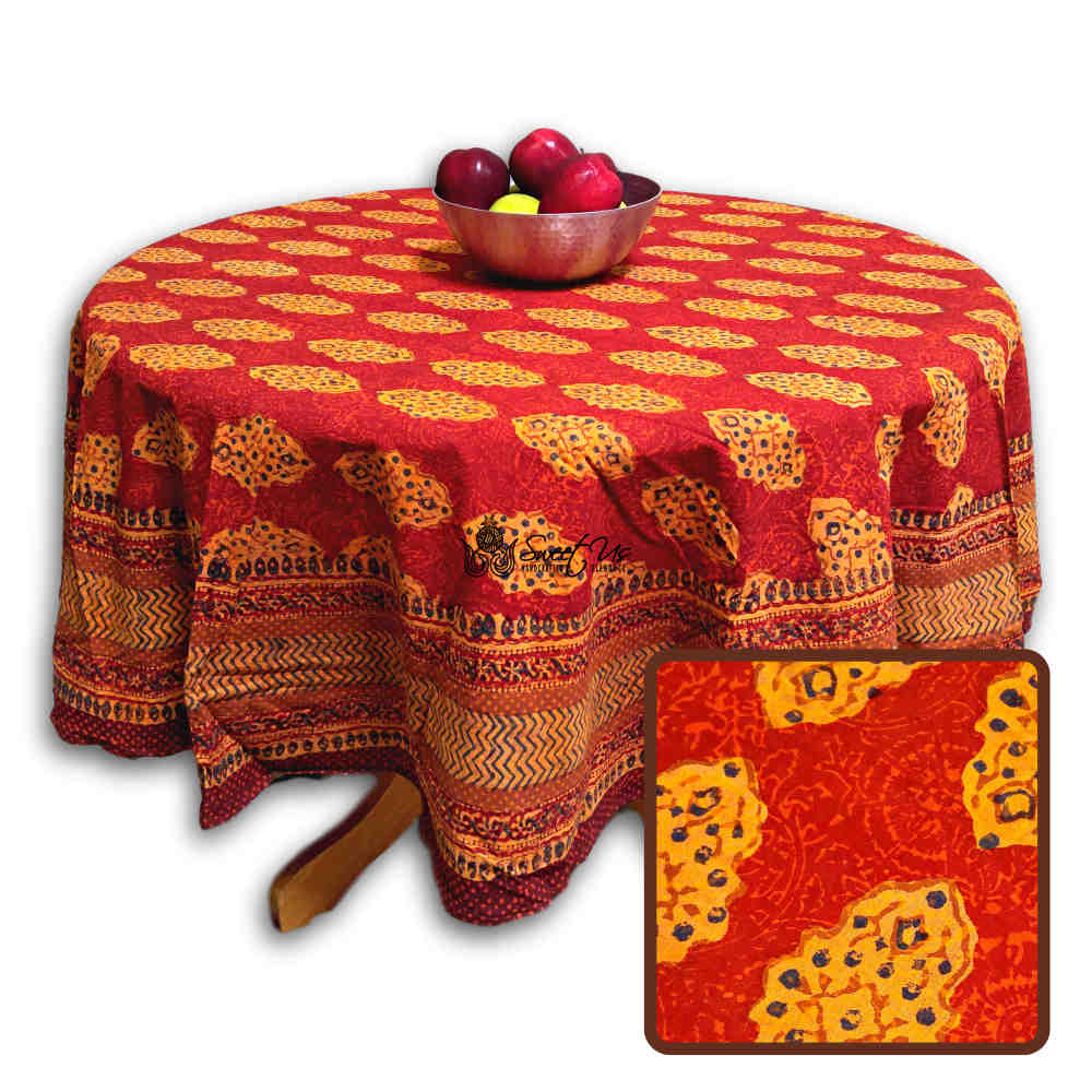 Cotton Vintage Diamond Block Print Tablecloth Collection, Napkin, Rust