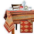 Vintage Diamond Floral Cotton Block Print Tablecloth Rectangle, Rustic Allure - Sweet Us