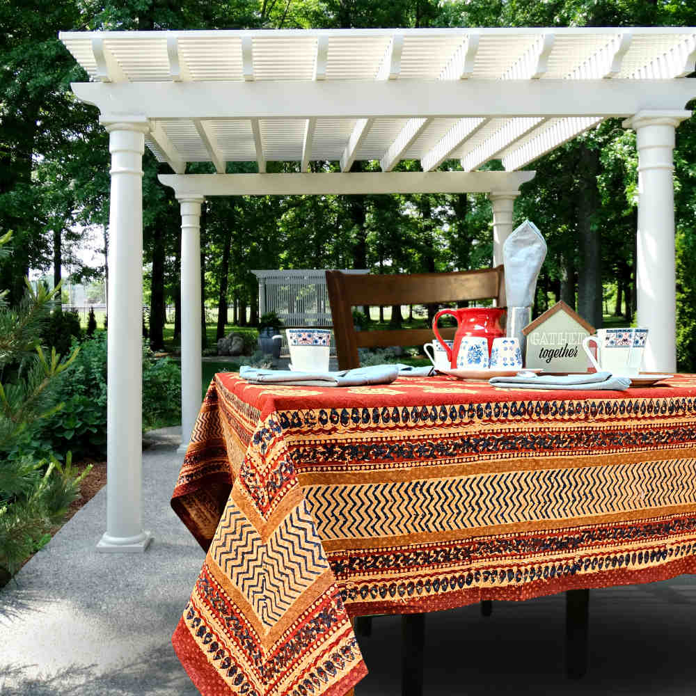 Cotton Vintage Diamond Block Print Tablecloth Collection, Napkin, Rust - Sweet Us