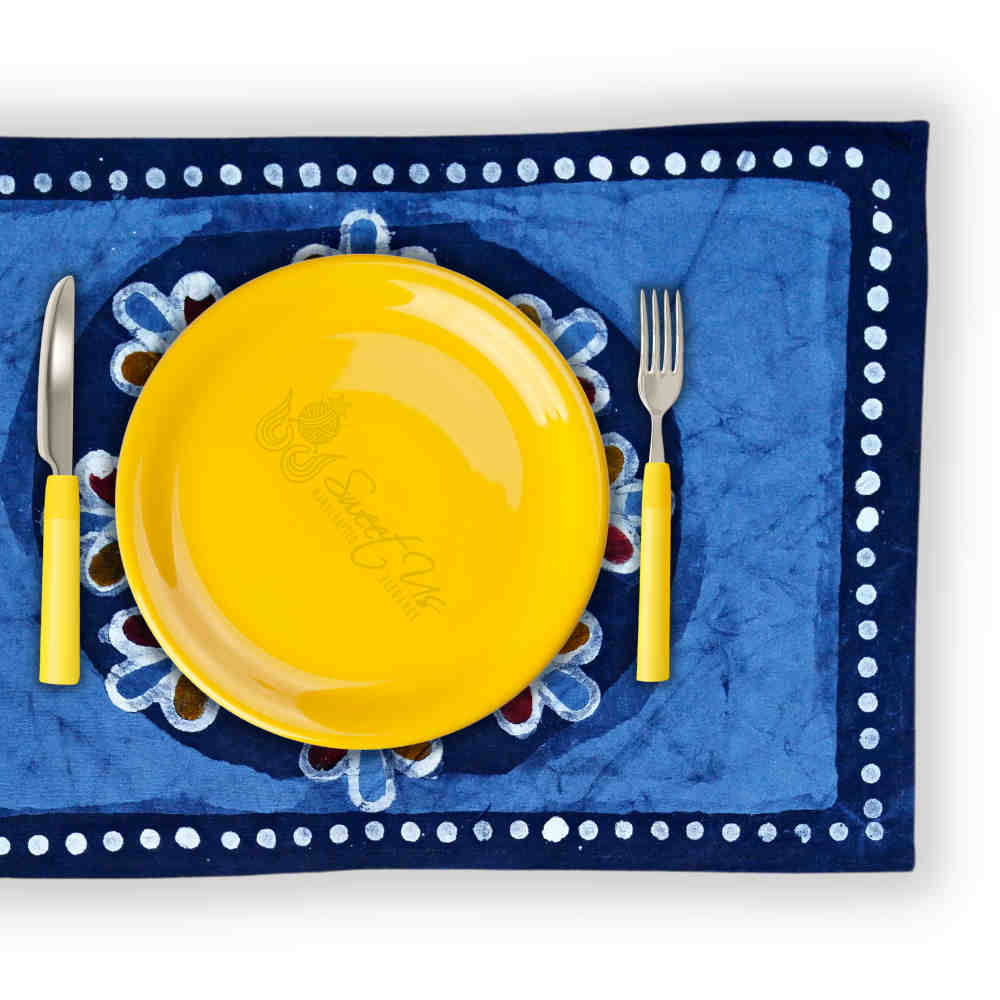 Cotton Batik Paisley Oasis Floral Tablecloth Collection, Sapphire Night