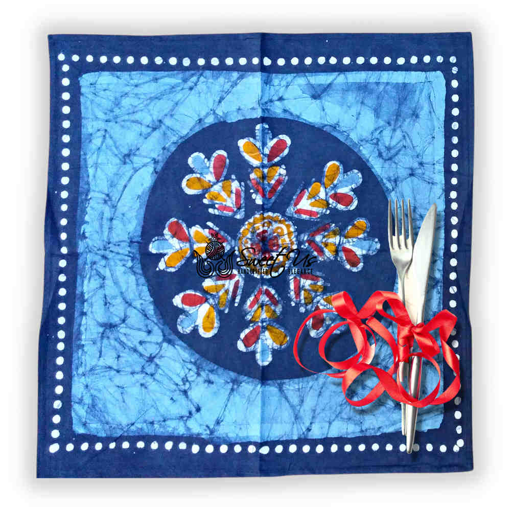 Cotton Batik Paisley Oasis Floral Tablecloth Collection, Sapphire Night - Sweet Us