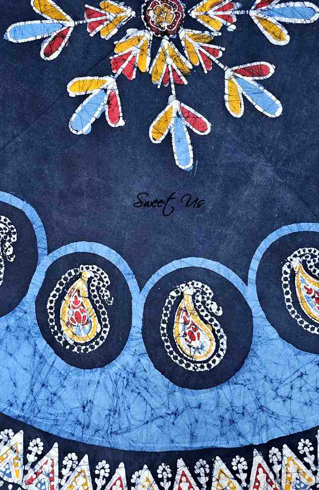 Cotton Batik Paisley Oasis Floral Tablecloth Collection, Sapphire Night