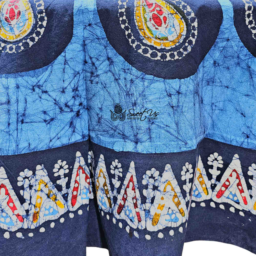 Cotton Batik Paisley Oasis Floral Tablecloth Collection, Sapphire Night