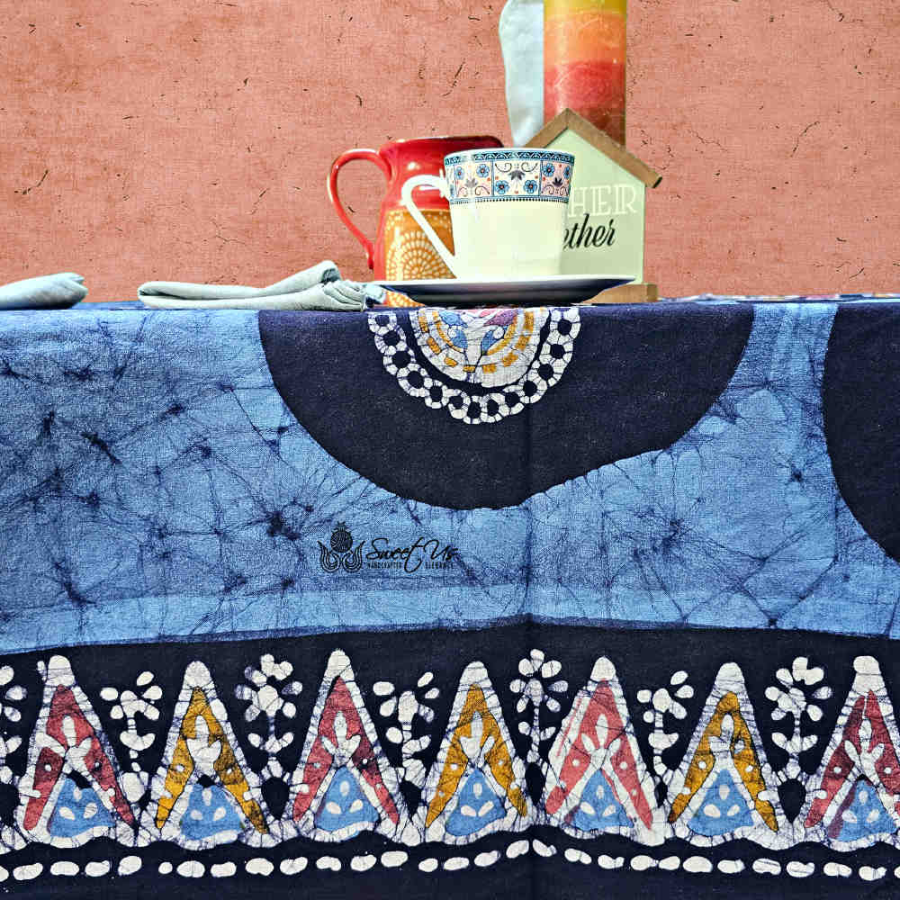 Cotton Batik Paisley Oasis Floral Tablecloth Collection, Sapphire Night