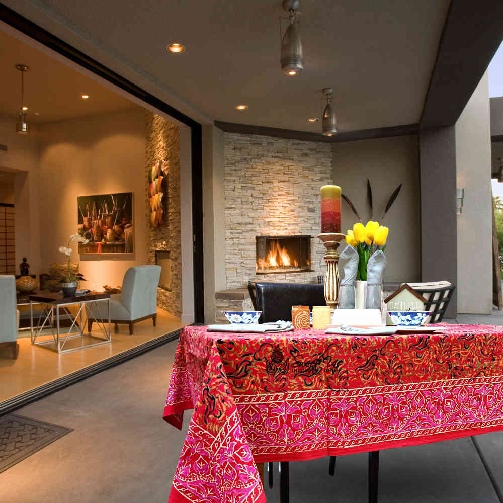 Scarlet Bloom Cotton Floral Tablecloth Rectangle, Crimson Dreams