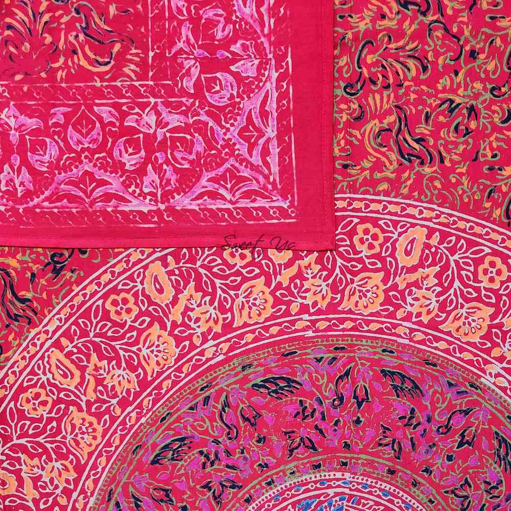 Scarlet Bloom Cotton Floral Tablecloth Square, Crimson Dreams