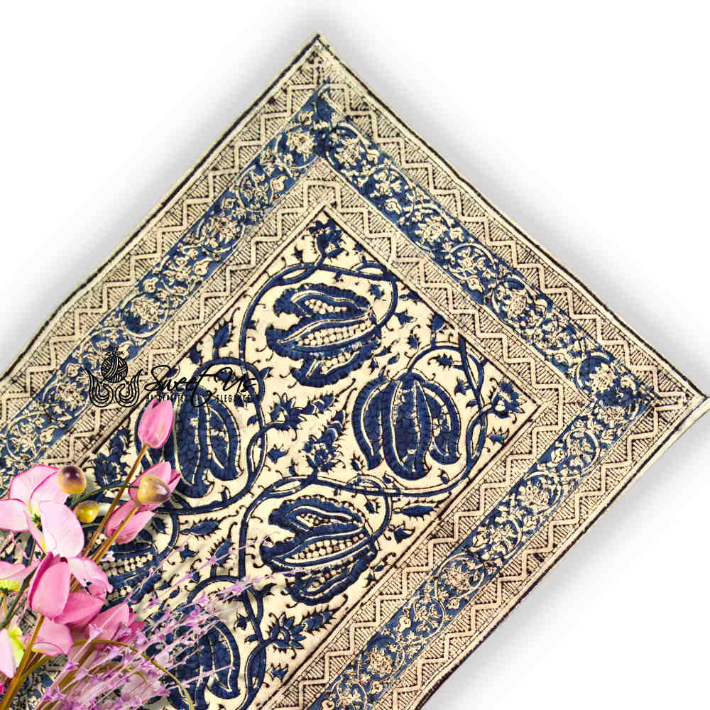 Cotton Vegetable Dye Hand Block Print Tablecloth Collection, Blue