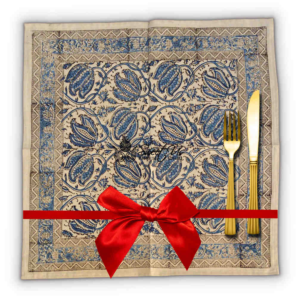 Cotton Vegetable Dye Hand Block Print Tablecloth Collection, Blue