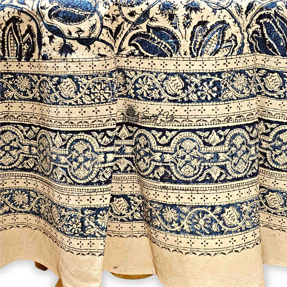 Cotton Vegetable Dye Hand Block Print Tablecloth Collection, Blue