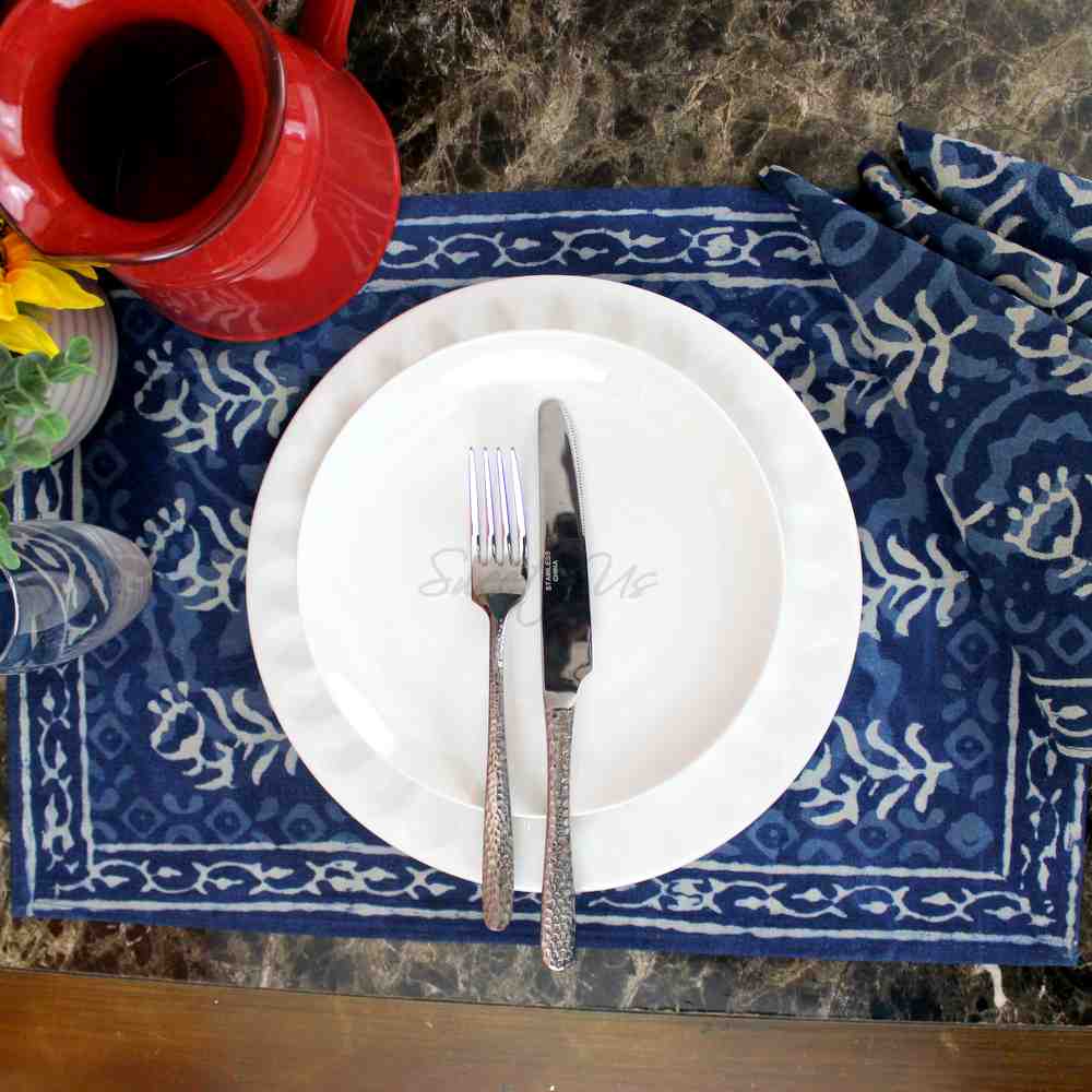 Chiara Block Print Tablecloth Rectangle, Table Linen Collection, Indigo Blue