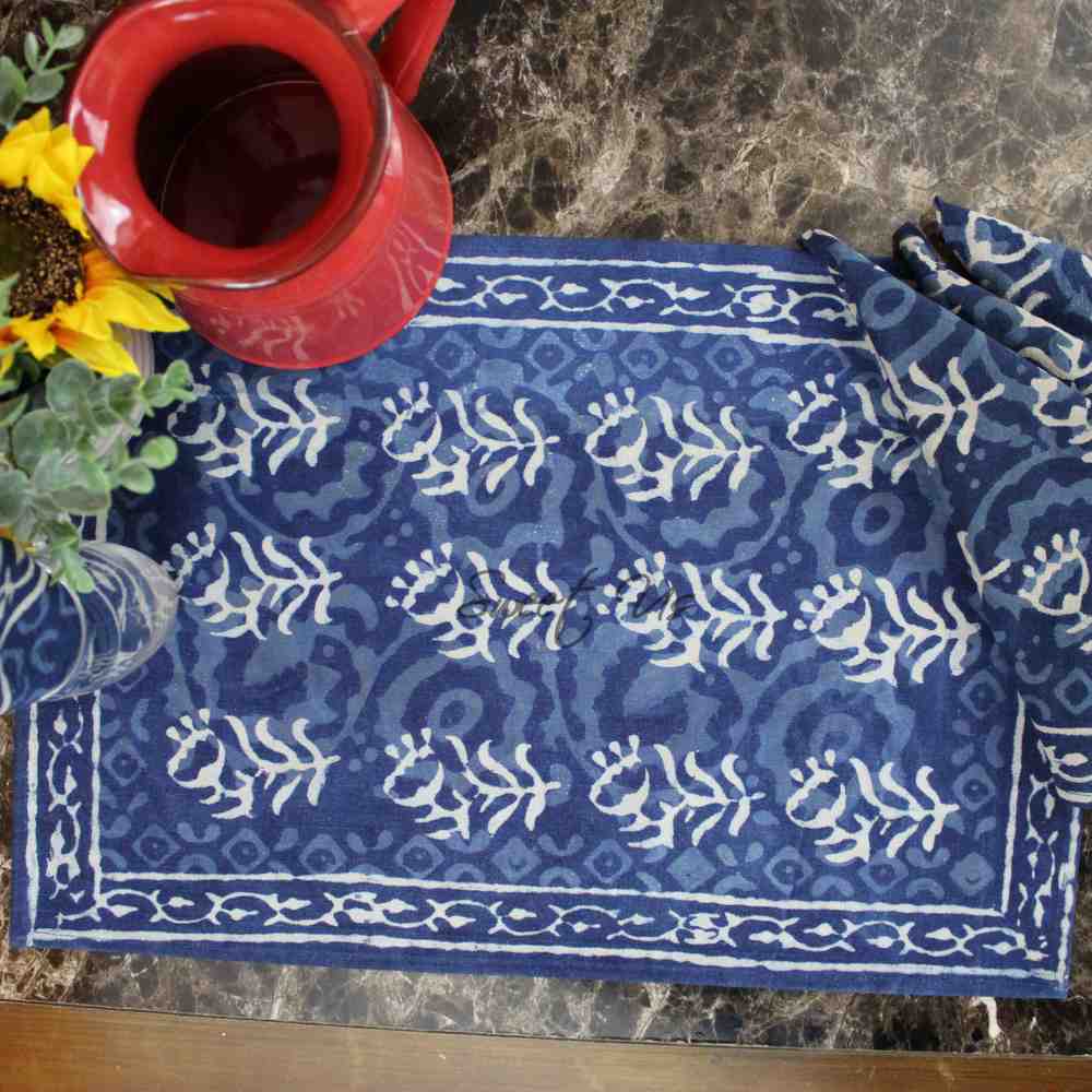 Chiara Block Print Tablecloth Rectangle, Table Linen Collection, Indigo Blue