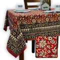 Marigold Radiance Floral Cotton Block Print Tablecloth Square, Ruby Terracotta - Sweet Us