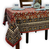 Marigold Radiance Floral Cotton Block Print Tablecloth Square, Ruby Terracotta