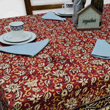 Marigold Radiance Floral Cotton Block Print Tablecloth Rectangle, Ruby Terracotta