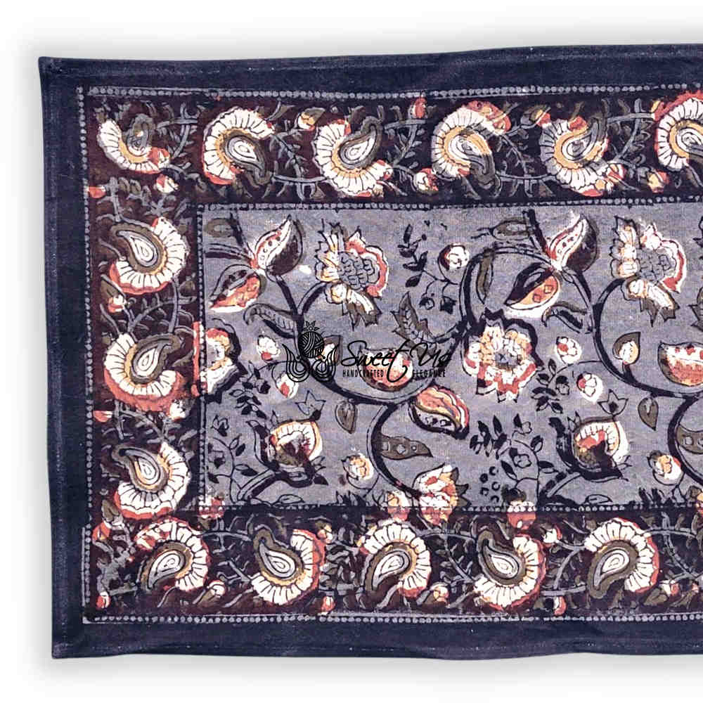 Floral Vogue Block Print Cotton Tablecloth Collection, Espresso Ash - Sweet Us