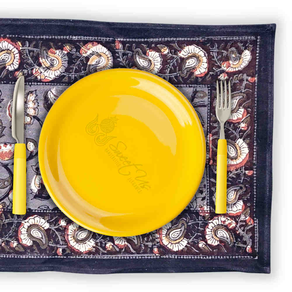 Floral Vogue Block Print Cotton Tablecloth Collection, Espresso Ash