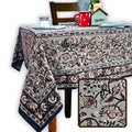 Floral Vogue Block Print Cotton Tablecloth Collection, Espresso Ash - Sweet Us
