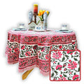 Fiorella Block Print Cotton Floral Tablecloth Round, Delicate Pink - Sweet Us