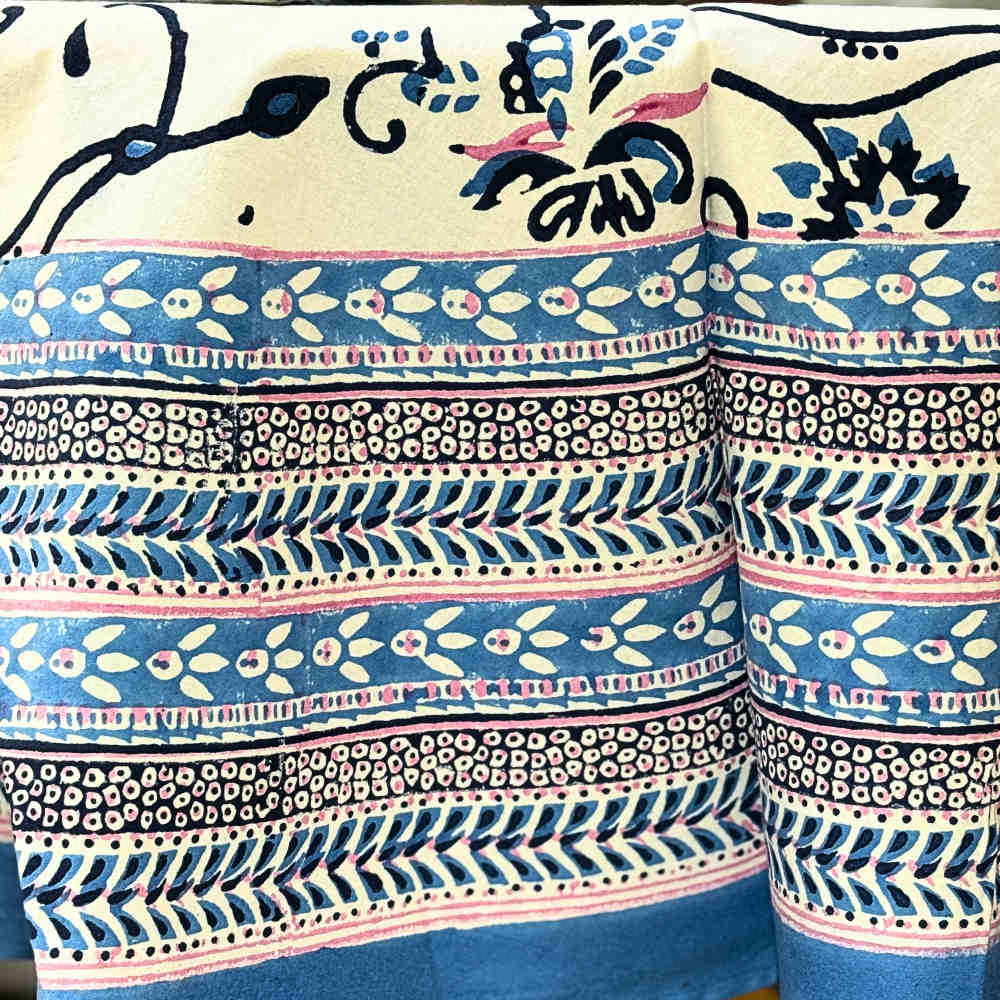 Magnolia Floral Cotton Block Print Tablecloth Round, Rose Bébé - Sweet Us
