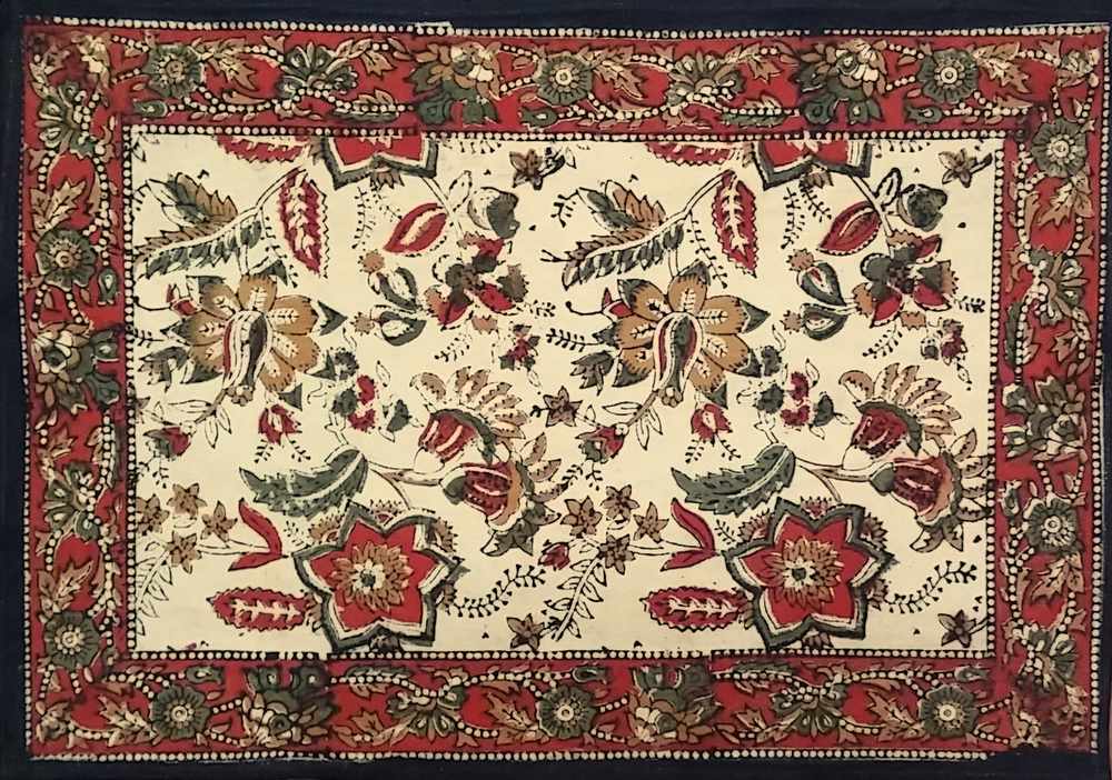 Rustic Autumn Floral Block Print Cotton Tablecloth Rectangle