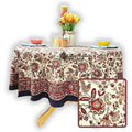 Rustic Autumn Floral Block Print Cotton Tablecloth Round - Sweet Us